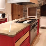red painted cabinets