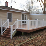 deck, rails, siding, windows and door