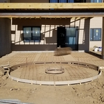 Patio with fireplace