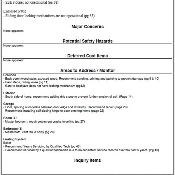 Example of Inspection Report Summary Page