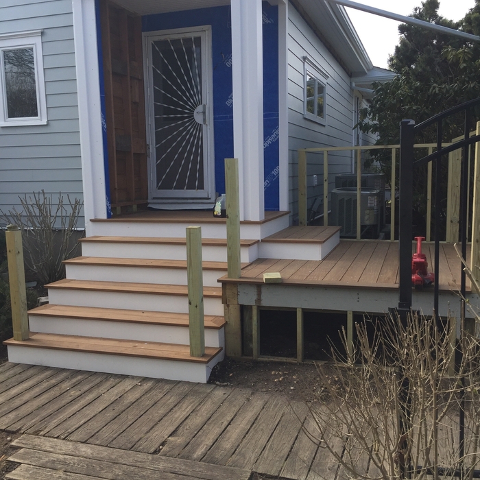 steps, decking, railing, siding, pvc trim