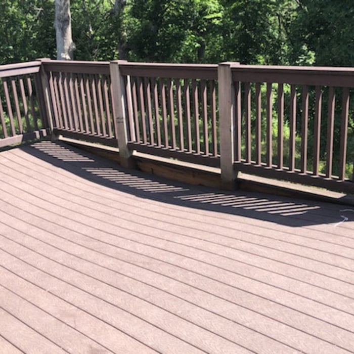 Deck detached from inside rim joist.