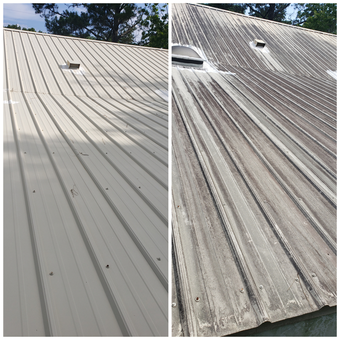 Metal roof receiving its first ever wash.