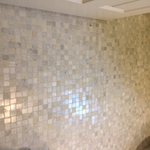 Closeup of the mosaic tile bathroom floor