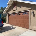 Amarr Mahogany color long panel summit oak door