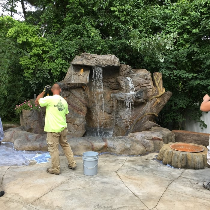 Fire pit and waterfall