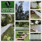 White Vinyl fence installed and tree removed
