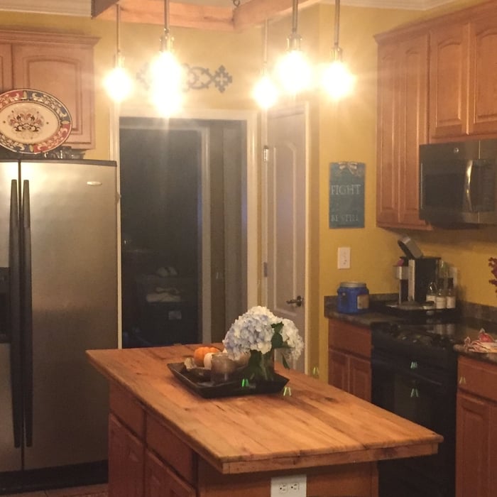 Kitchen Island and Light Fixture