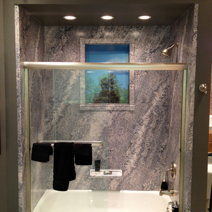 bath tub and acrylic walls glass door