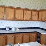 counters and cabinets