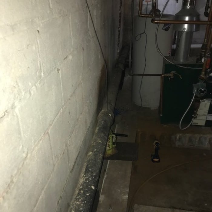 Old 4" cast iron line without clean-out.