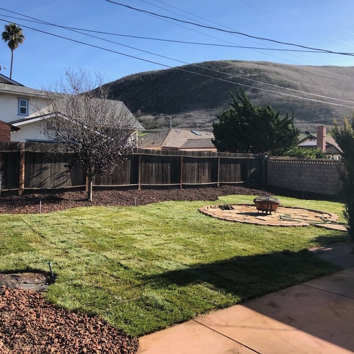 Sod installation with fire pit area