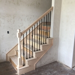 Wood Railing, Iron Balusters