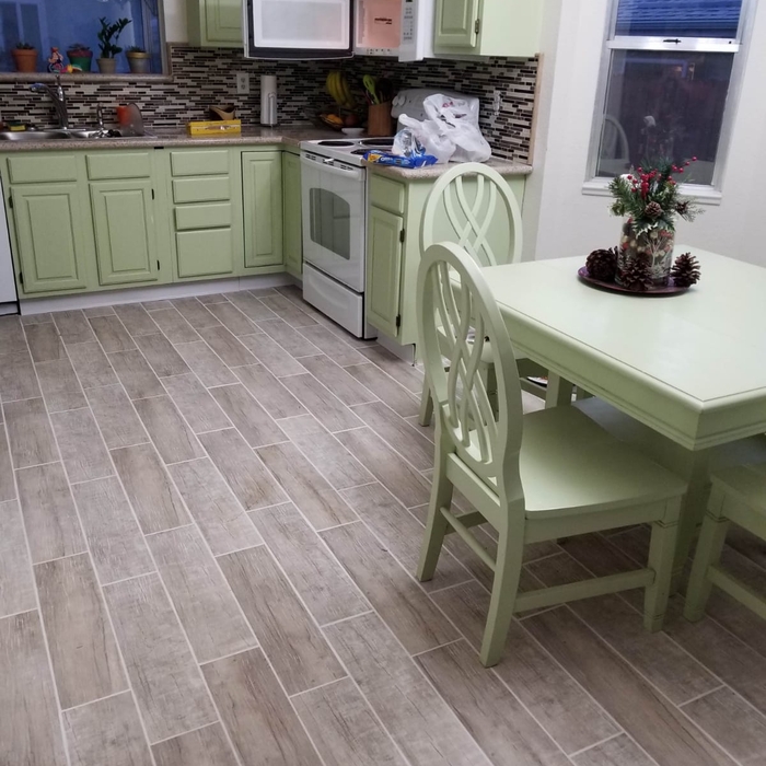 Tile floor cabinet pain