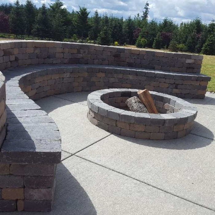 Wood Firepit with a wall bench