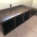 Custom bench with dog walk up and crate cubby