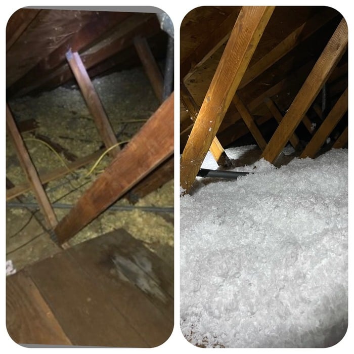 Attic insulation before and after
