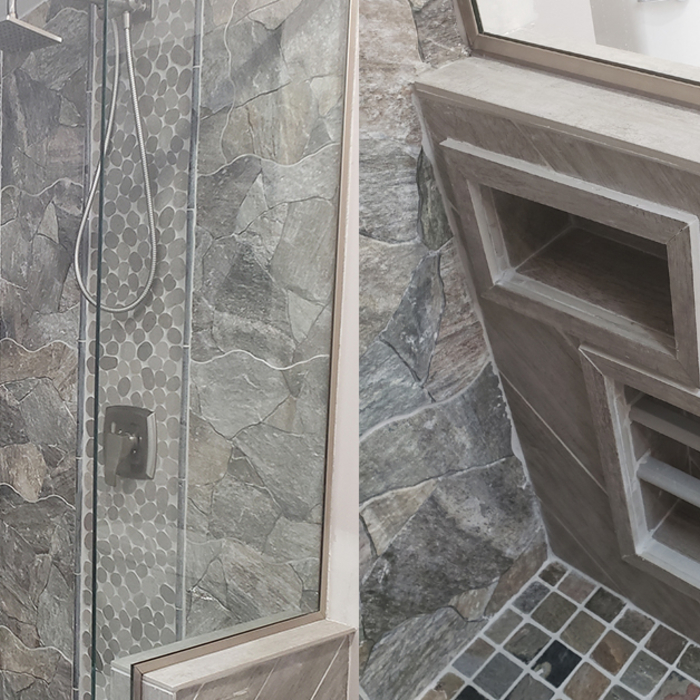 Walk In Shower with porcelain & Natural stone