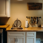 Butcher block top and washroom sink