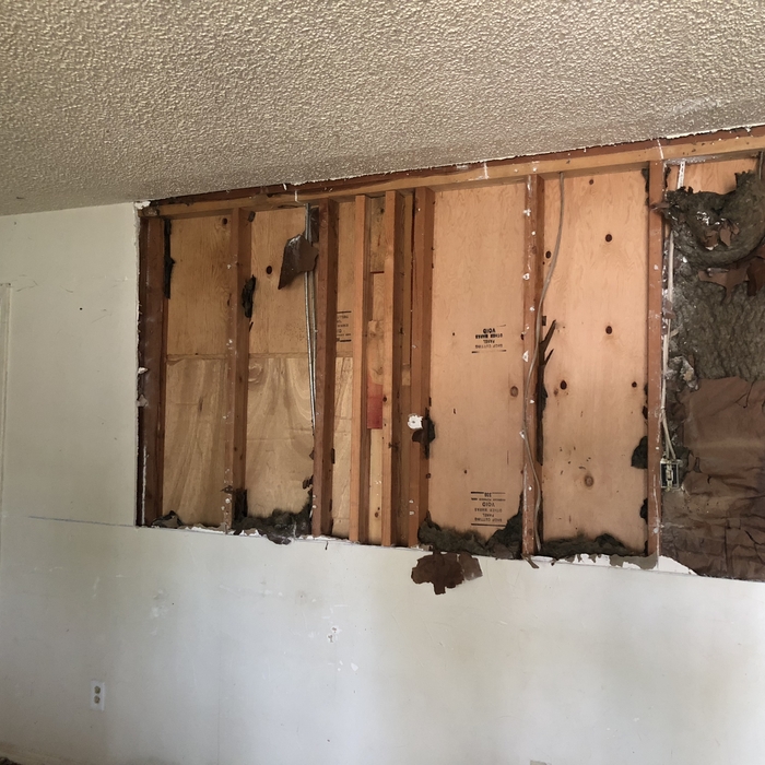 opening the old pantry wall for the new bar