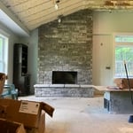 Inside stone fireplace