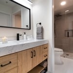 Contemporary walk-in curdles shower