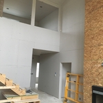 Fireplace got stone, hallway into master bedroom