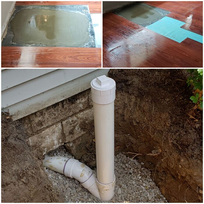 repair of main line in living room for a slab home