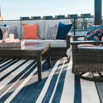 Blue and white stripe Outdoor Rug