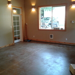 Living room addition to log sided home