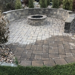 Round fire pit with bench