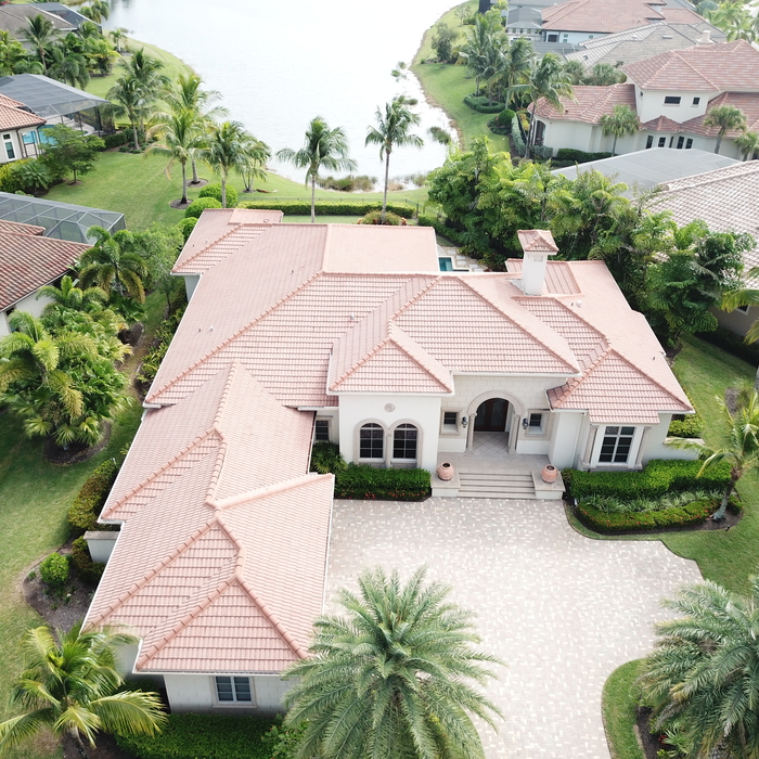 Residential roof front view after