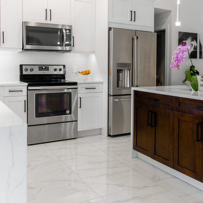 Brown and White cabinets